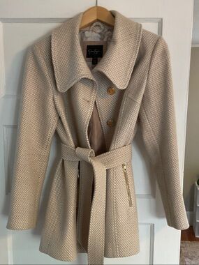 Jessica Simpson Cream Textured Belted Trench Coat Size S